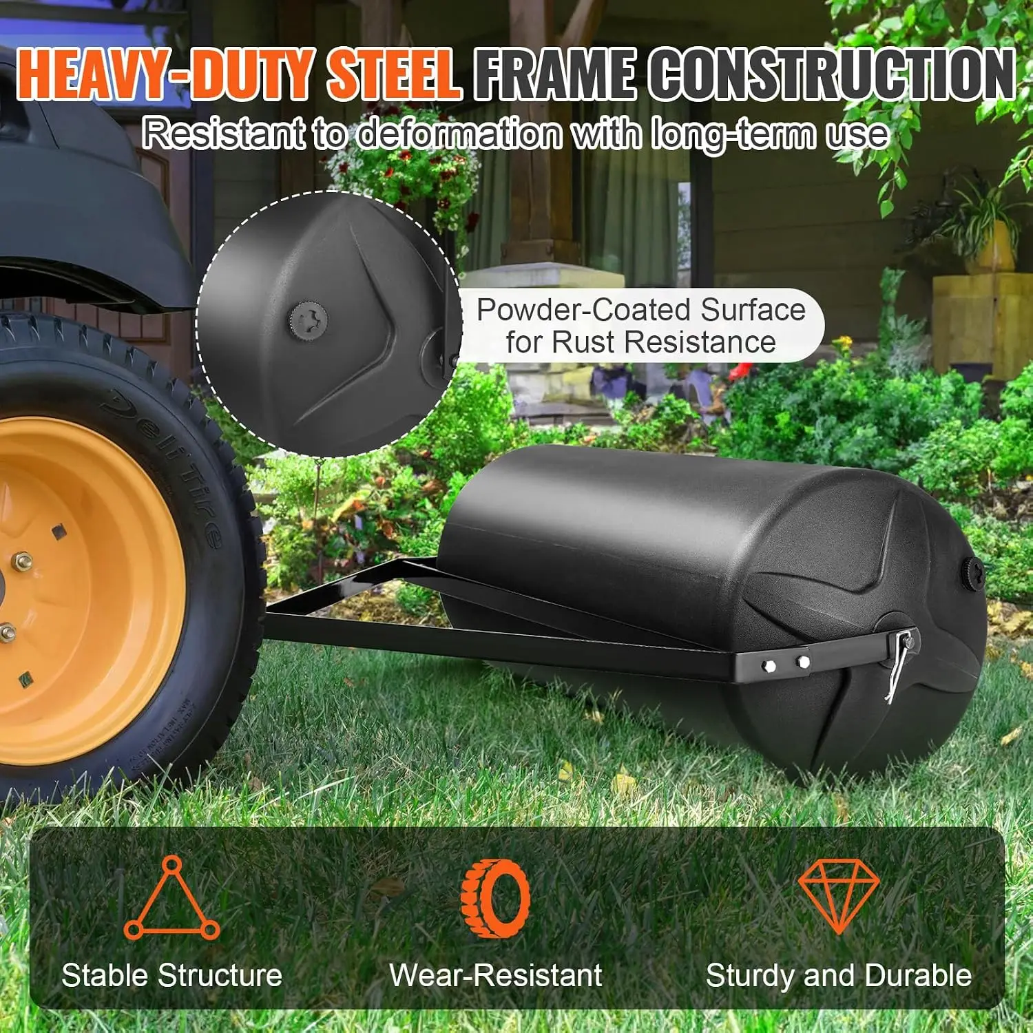 Tow Behind Lawn Roller, 400lbs Sand/Water Filled Yard Roller, LLDPE Drum and Steel Frame Sod Roller with Easy-Turn Plug, Tow Beh - view 4