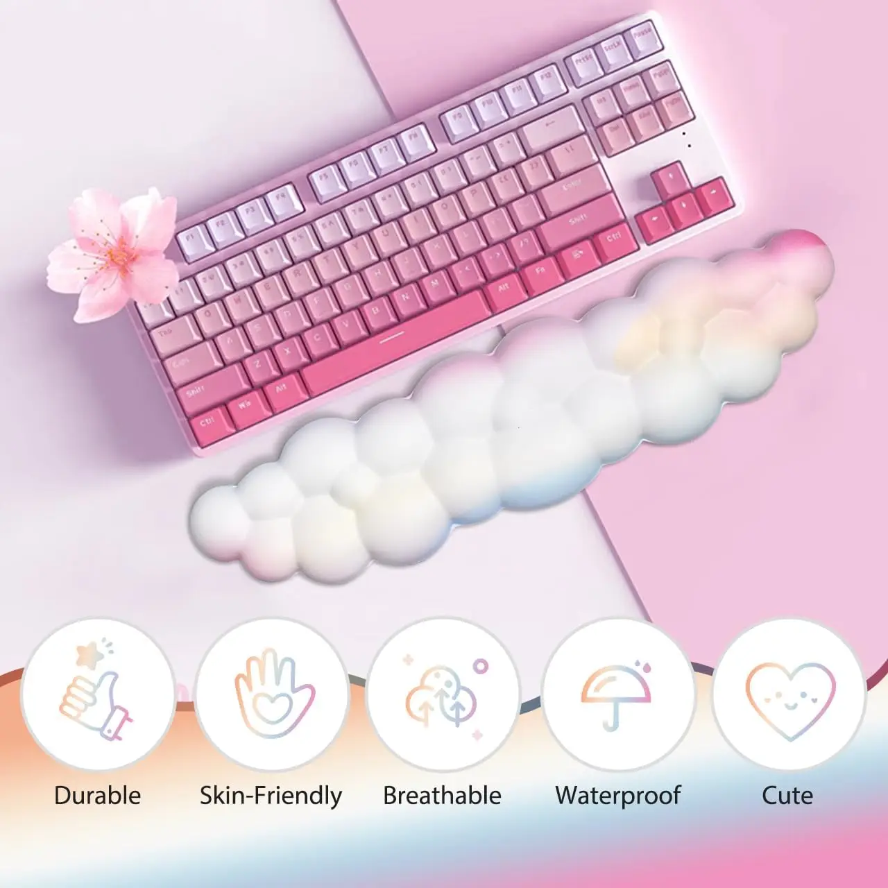 Cloud Keyboard Wrist Pad and Cloud Mouse Wrist Pad Set Ergonomic Computer Desk Wrist Support Mousepad Rainbow Desk Mat