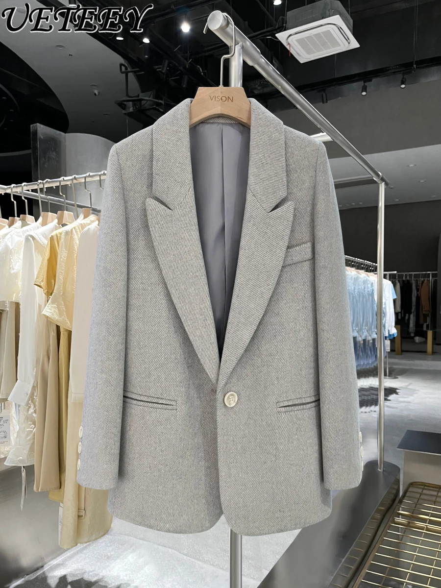 

High-end Long Sleeve Blazer Coat for Women Korean Version Elegant Autumn Winter New Versatile Vintage Blazer Woolen Jacket