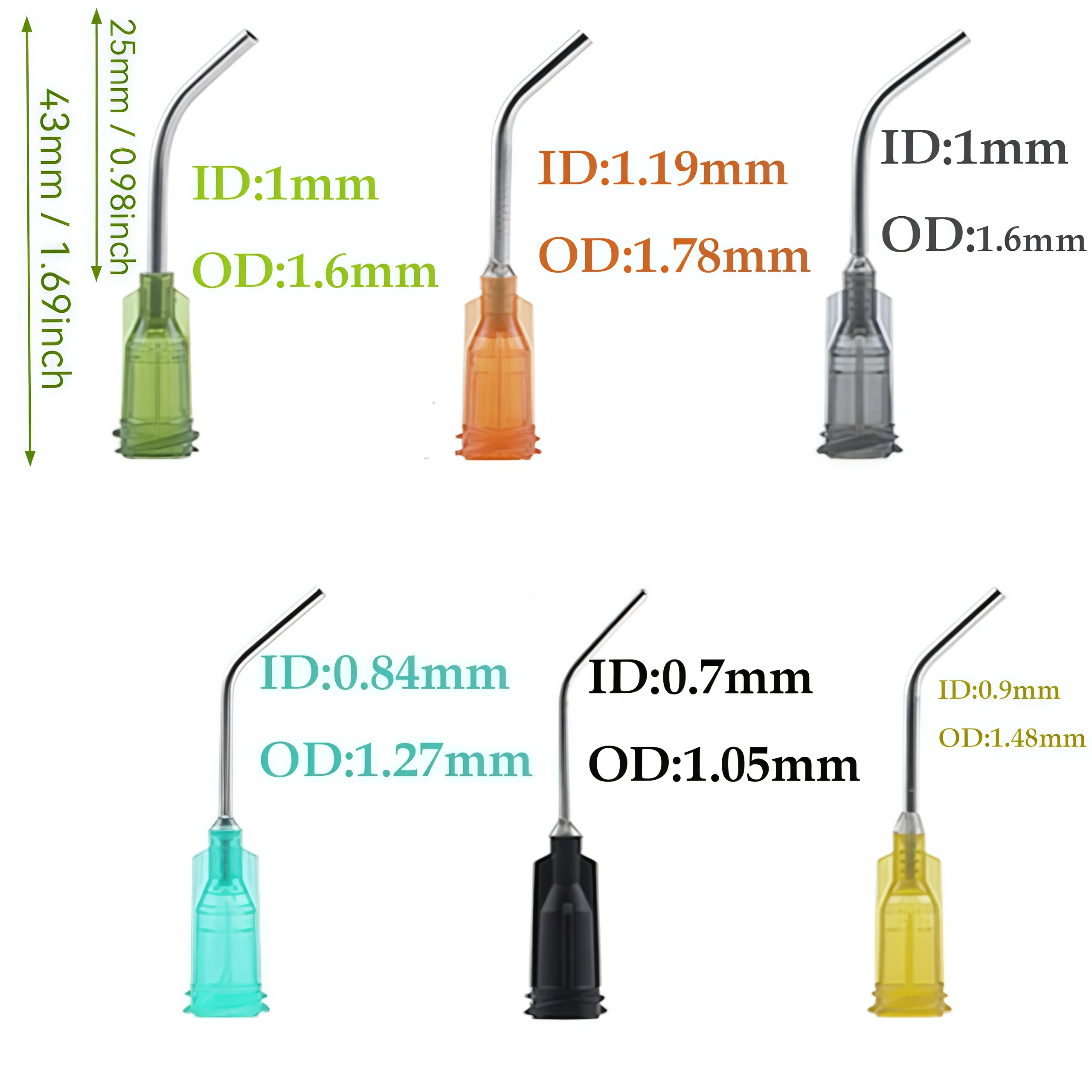 6Pcs Dental Gel Syringes, Dental Material Syringes, Set with Dispensers and Syringe Caps of Different Sizes, Capacity 1.5ml, Non-Graduated, Black Syringe Barrels, Light-Proof 14G/15G/16G/17G/15G/19G
