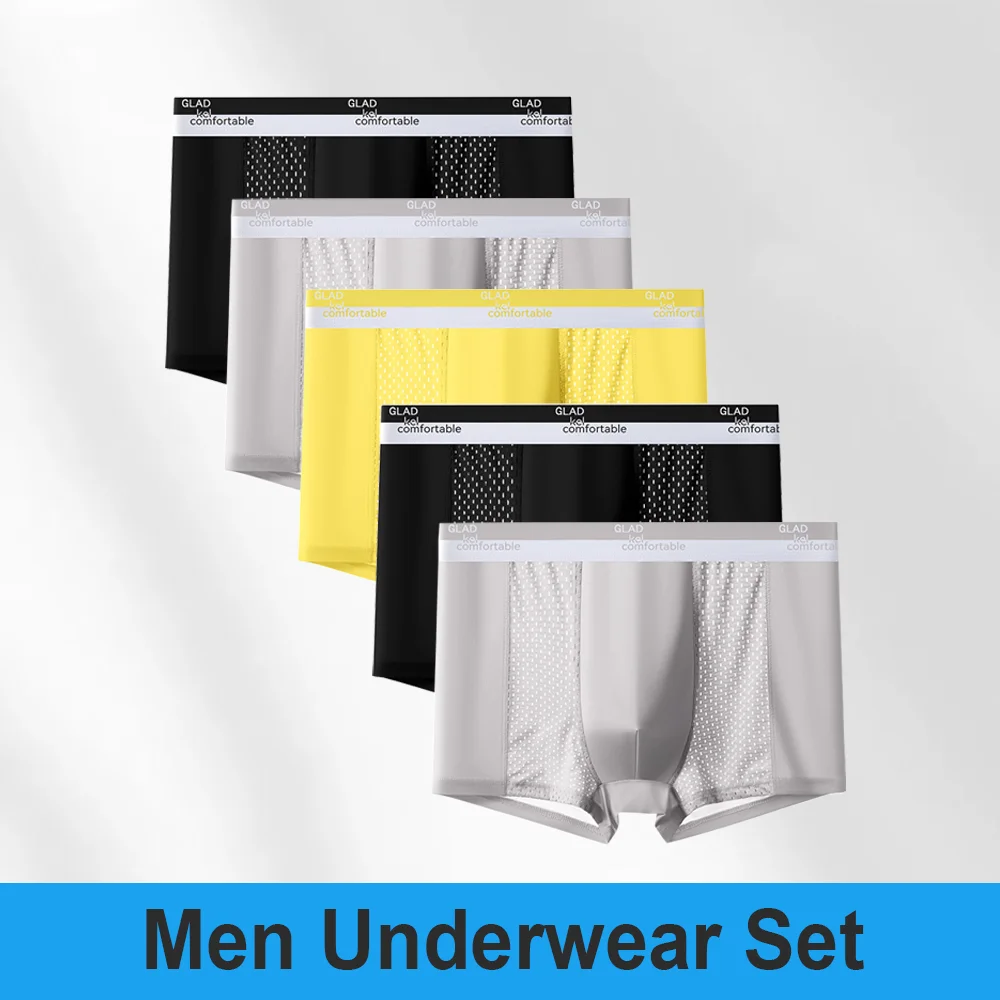 

3pcs Solid Mesh Traceless Underwear Men's Ice Silk Underwear Summer Comfortable and Breathable Flat Corner Pants Boxer Shorts