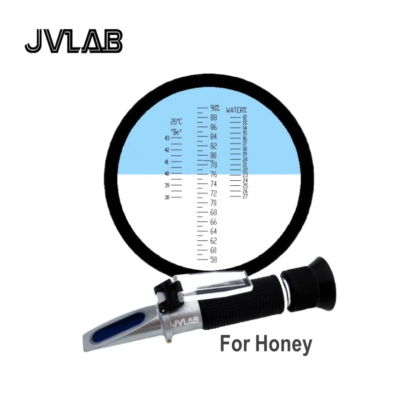 Honey Refractometer 3-in-1 Brix/Moisture/Baume Tester Meter ATC, Sugar Water Content Level, Tri-Scale 58-90%/12-27%/38-43Be'