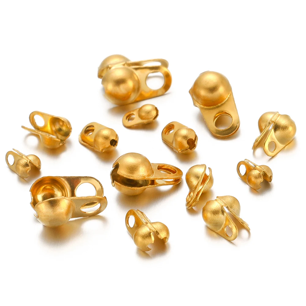 50/100pcs Stainless Steel Gold Color Clasps Hooks End Crimps Beads for DIY Jewelry Supplies Necklace Bracelet Connector Findings
