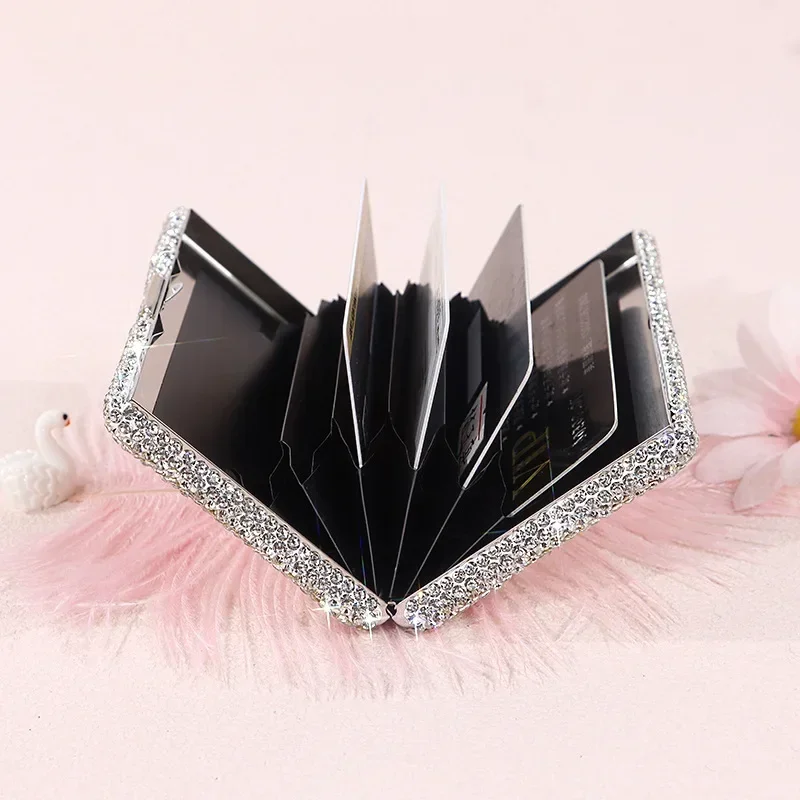 Luxury Rhinestone Business Card Holder Mental  Anti Magnetic Card Holder Storage Bag Credit Cards Protector Bank Cards Organizer