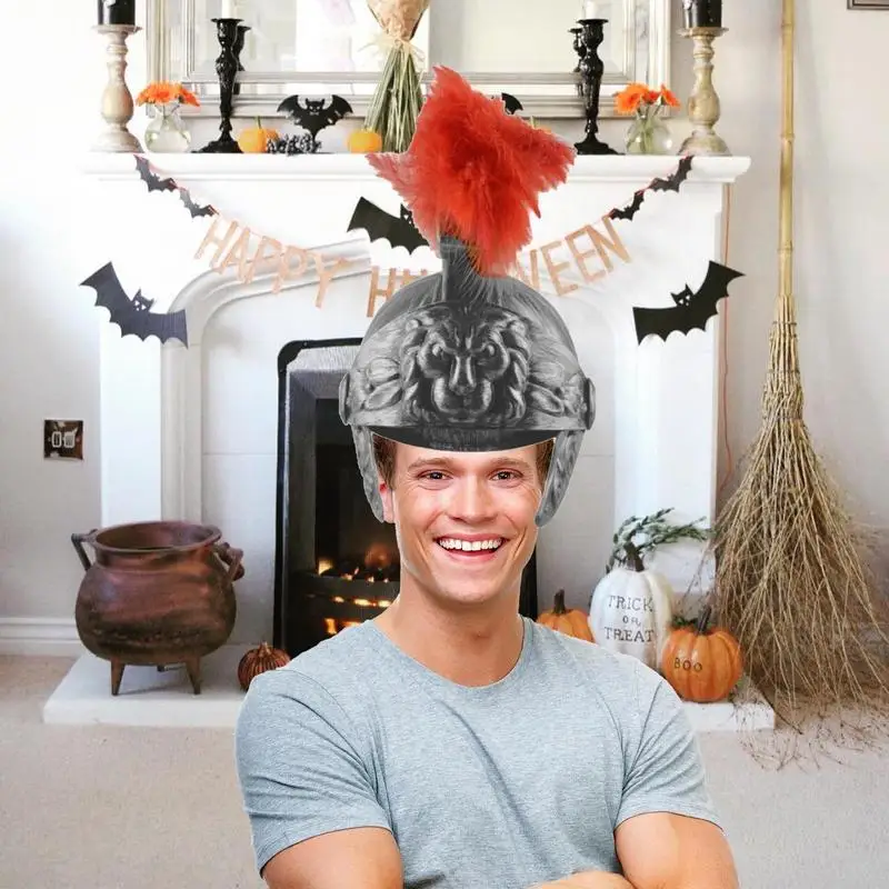 Medieval Knight Gladiator Spartans Roman Warrior Vintage Helmet Feather Lion Cap Accessory For Halloween Cosplay Dress Up Prop view 6