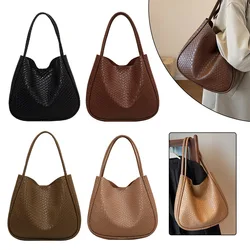 Women Woven Texture Tote Bag PU Leather Retro Shoulder Bag Big Capacity Soft Satchel Bag Underarm Bag Commuting Bag