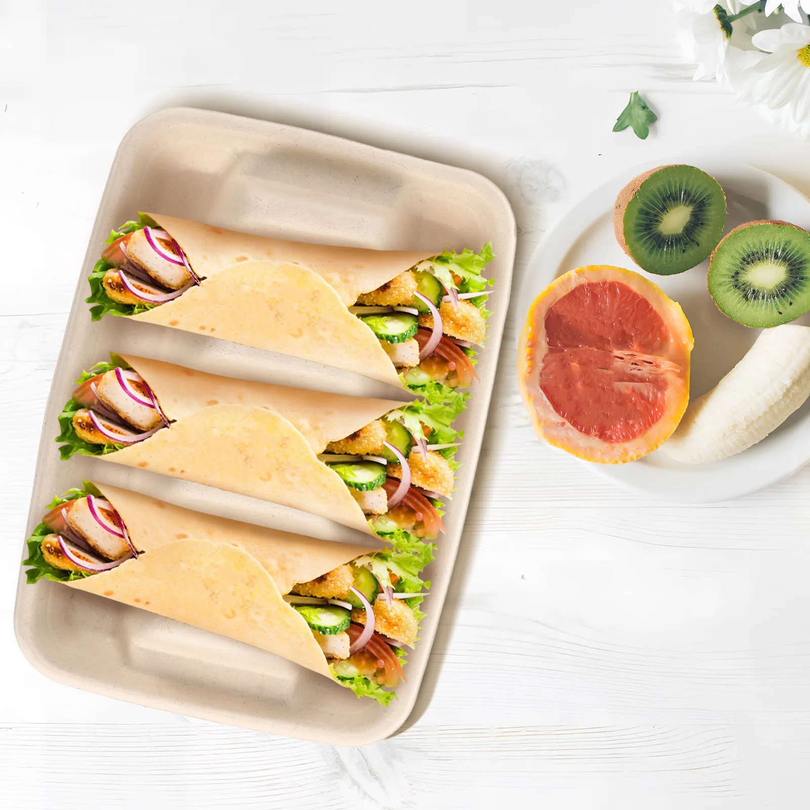 

50Pcs Divided Taco Tray Disposable Holder with Compartment Sturdy Leakproof Serving Platter for Party Outdoor Picnic Use