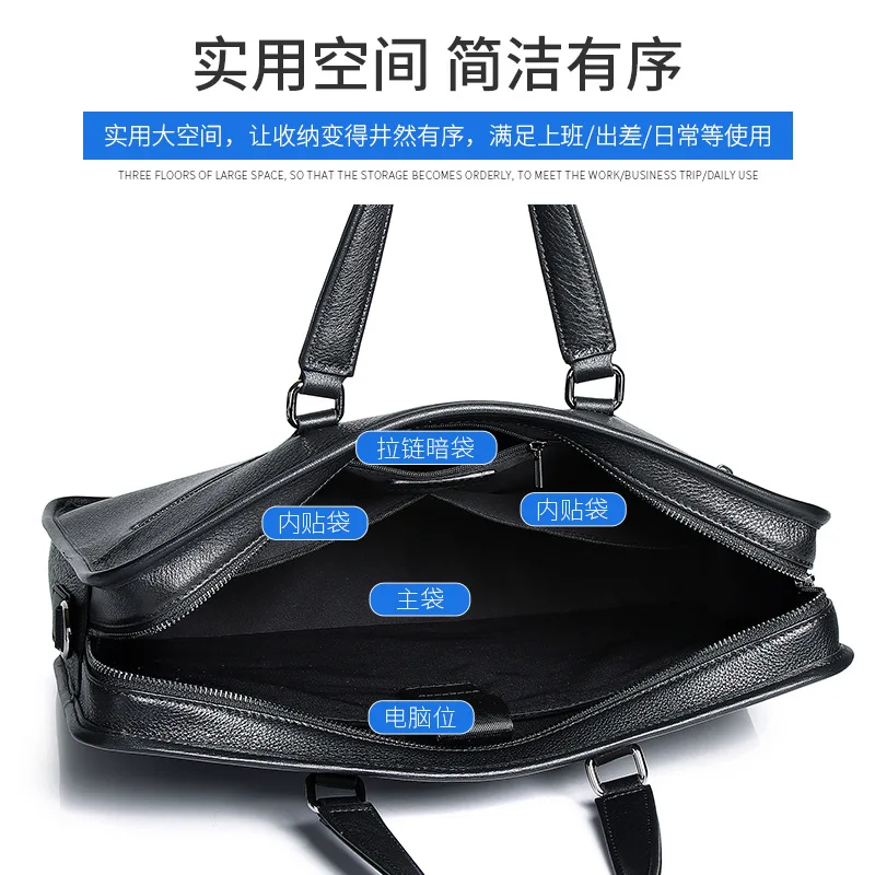 Genuine Leather Messenger Briefcases Men Briefcase Laptop Top Layer Cowhide High-end Commuting Luxury Men's Handbag Business