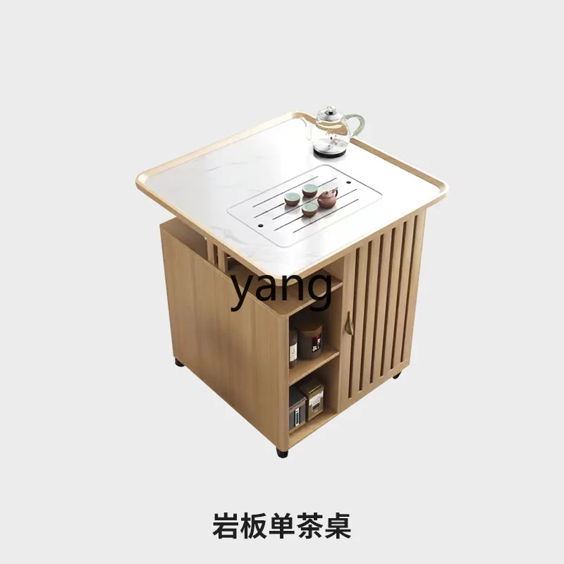 LTT balcony tea table chair Chinese log color home modern simple all solid wood tea cart with wheels
