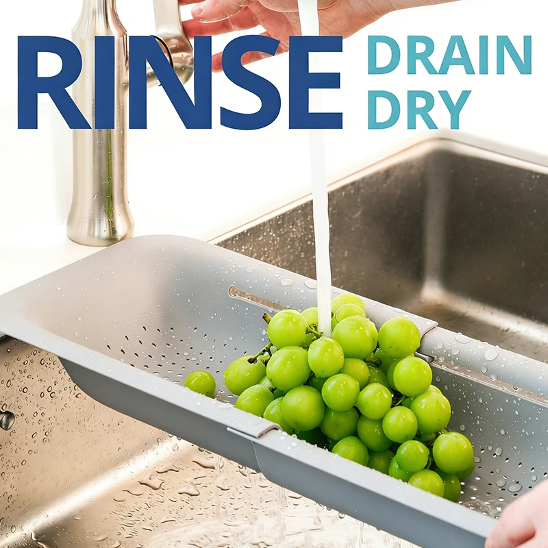 New Over The Sink Colander Strainer Basket Wash Vegetables And Fruits Drain Cooked Pasta And Dry Dishes Extendable Home Kitchen