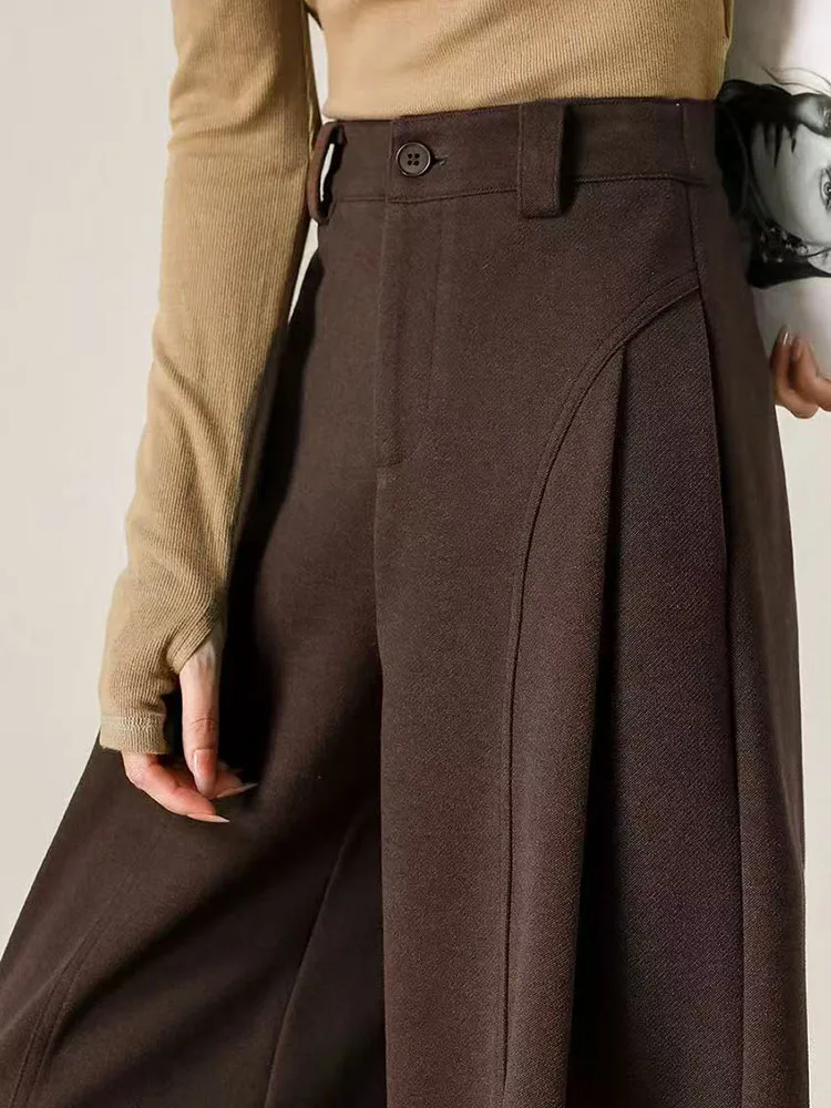 خريف شتاء سميكة مستقيم السراويل النساء عادية عالية الخصر الصوفية واسعة الساق Pantalones الكورية موضة فضفاضة الصوف مزيج Spodnie جديد #3