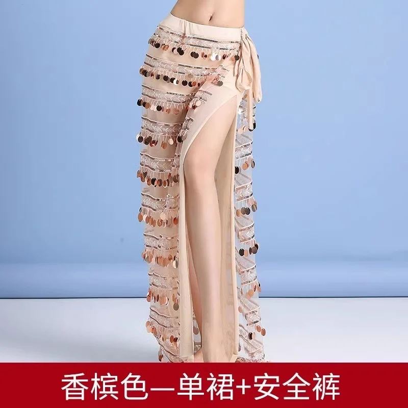 Belly Dance Split Skirt Fringe Hip Scarf Belly Dance Performance Performance Training Clothes Lower Garment Slimming Waist Scarf