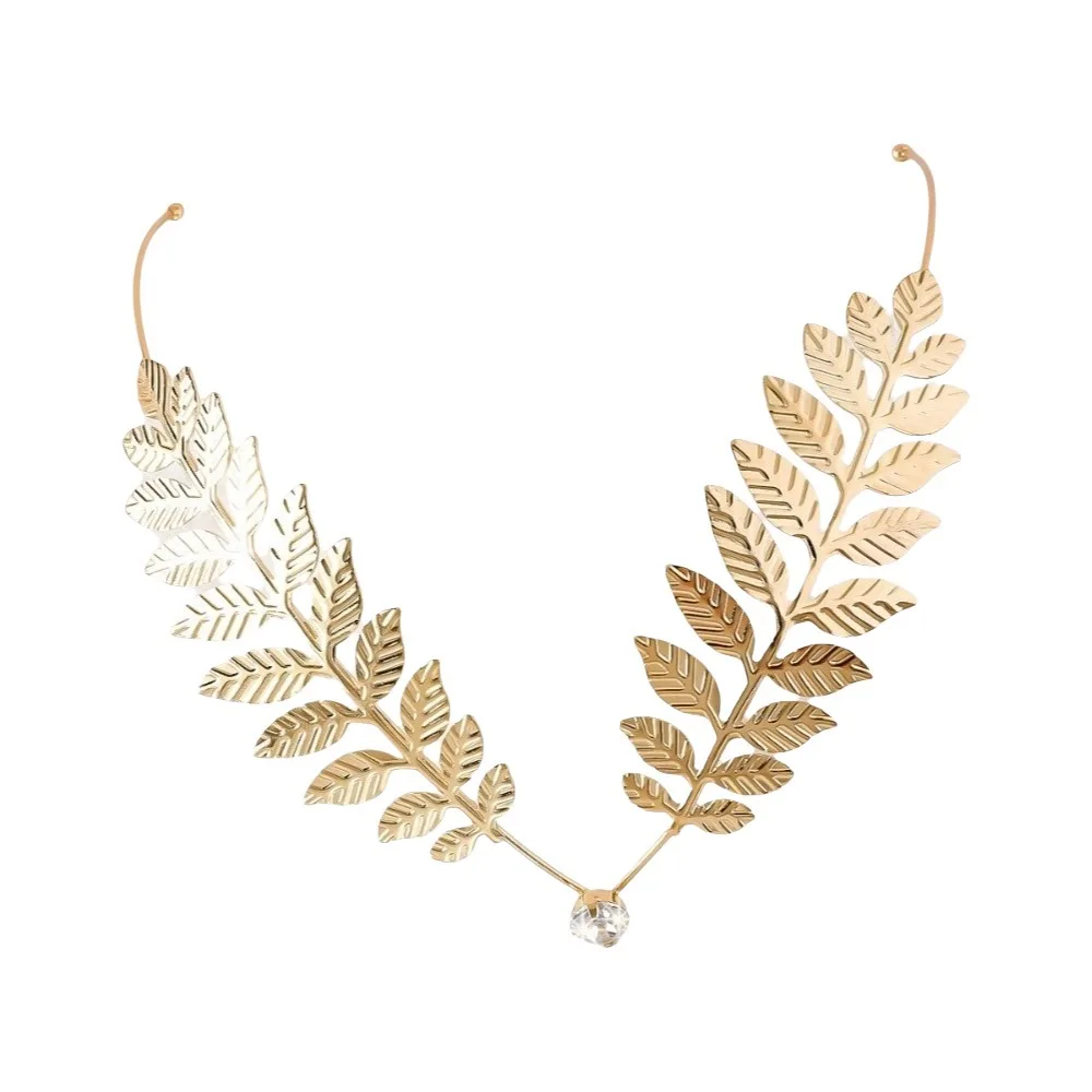 Fashion Gold Color Leaf Hair Band Star Tassel Rhinestone Headband Hair Accessories Alloy Pearl Headpiece Bridal