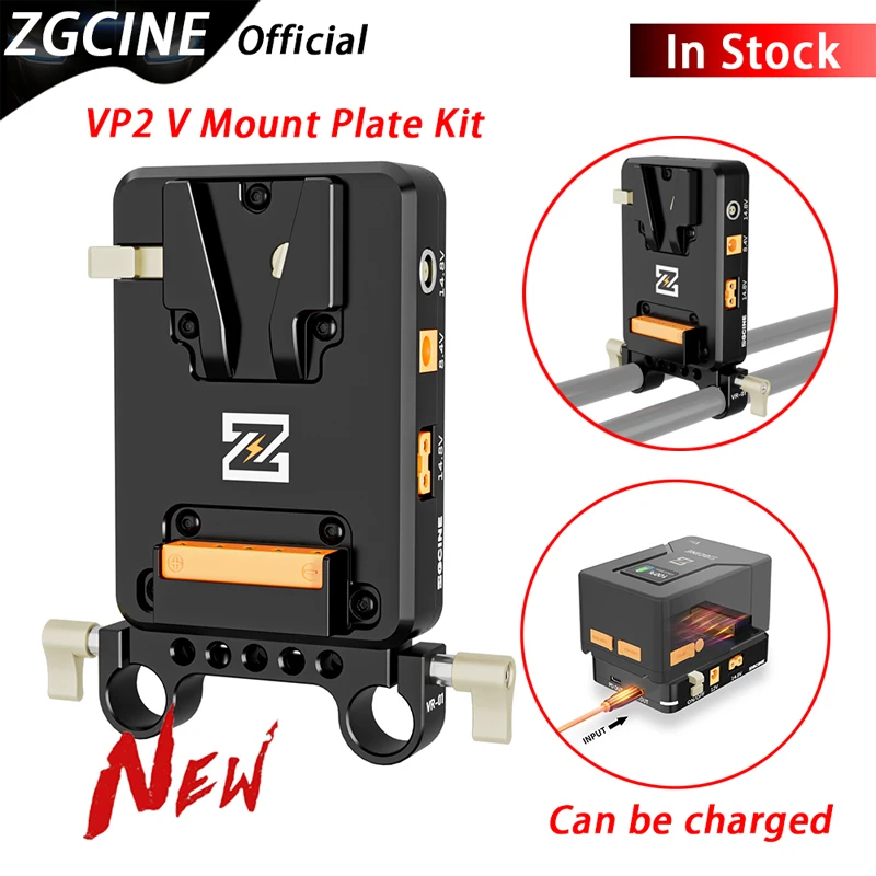 ZGCINE New VP2 V Mount Plate Multifunction PD 14.8V With 15MM Rod Clamp V Lock Battery Plate Adapter for DSLR Camera