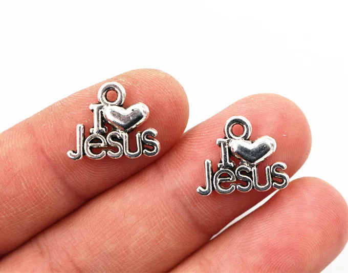 22x18mm 20pcs Antique Silver Plated I Love Jesus Handmade Charms Pendant:DIY for bracelet necklace-R5-29