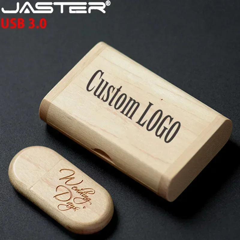 JASTER-USB 3,0 de madera con caja personalizada, pendrive de 8GB 16GB 32GB 64GB Flash Drive, de alta velocidad, logotipo, disco U