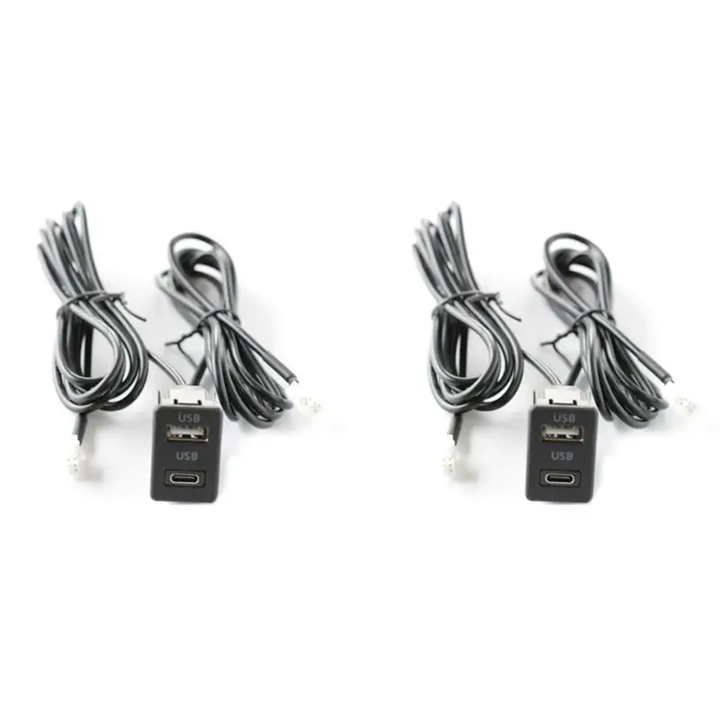 Durable 2X Car Dash Mount USB+TYPE-C Port Panel Interface Extension Cable Adapter Car Dashboard Vehicle Navigation USB Socket
