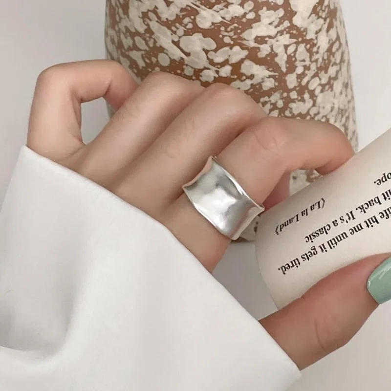 BF CLUB 925 Sterling Silver Ring For Women Jewelry Wide Simple Open Vintage Handmade Ring Allergy For Party Birthday Gift