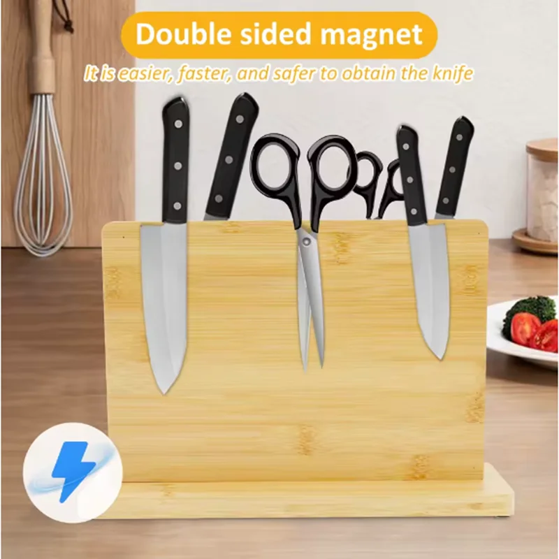 Wooden Household Use Rectangular Storage Kitchen Magnetic Knife Holder Scissors Holder Knife Organizer Knife Storage Rack