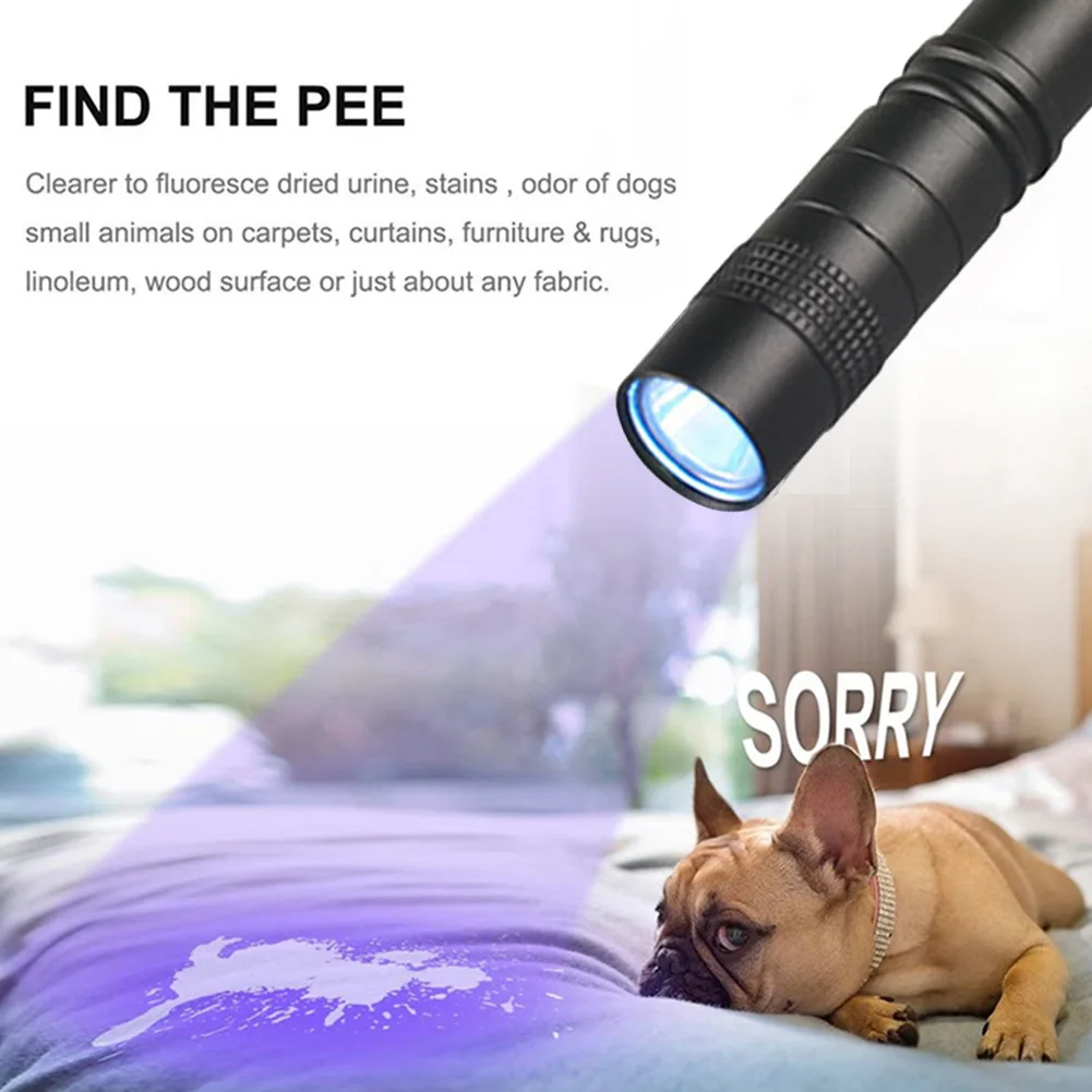 Mini portátil caneta lanterna 1000 lumens 1 modo interruptor led luz da tocha uv caça para animais de estimação manchas urina detector acampamento caminhadas