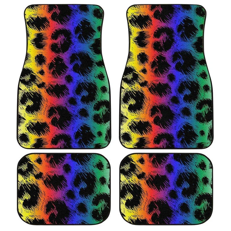 Cheetah Print Car Floor Mats Custom Rainbow Color Car Accessories 4PCs Pack