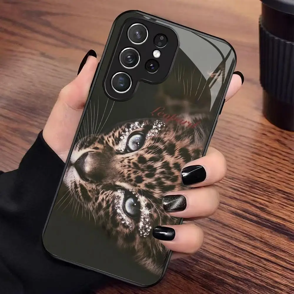 Dark Green Tempered Glass Phone Case for Samsung Galaxy S26 S25 S24 S23 Ultra Plating Back Cover Shockproof Diamond Cat Eyes