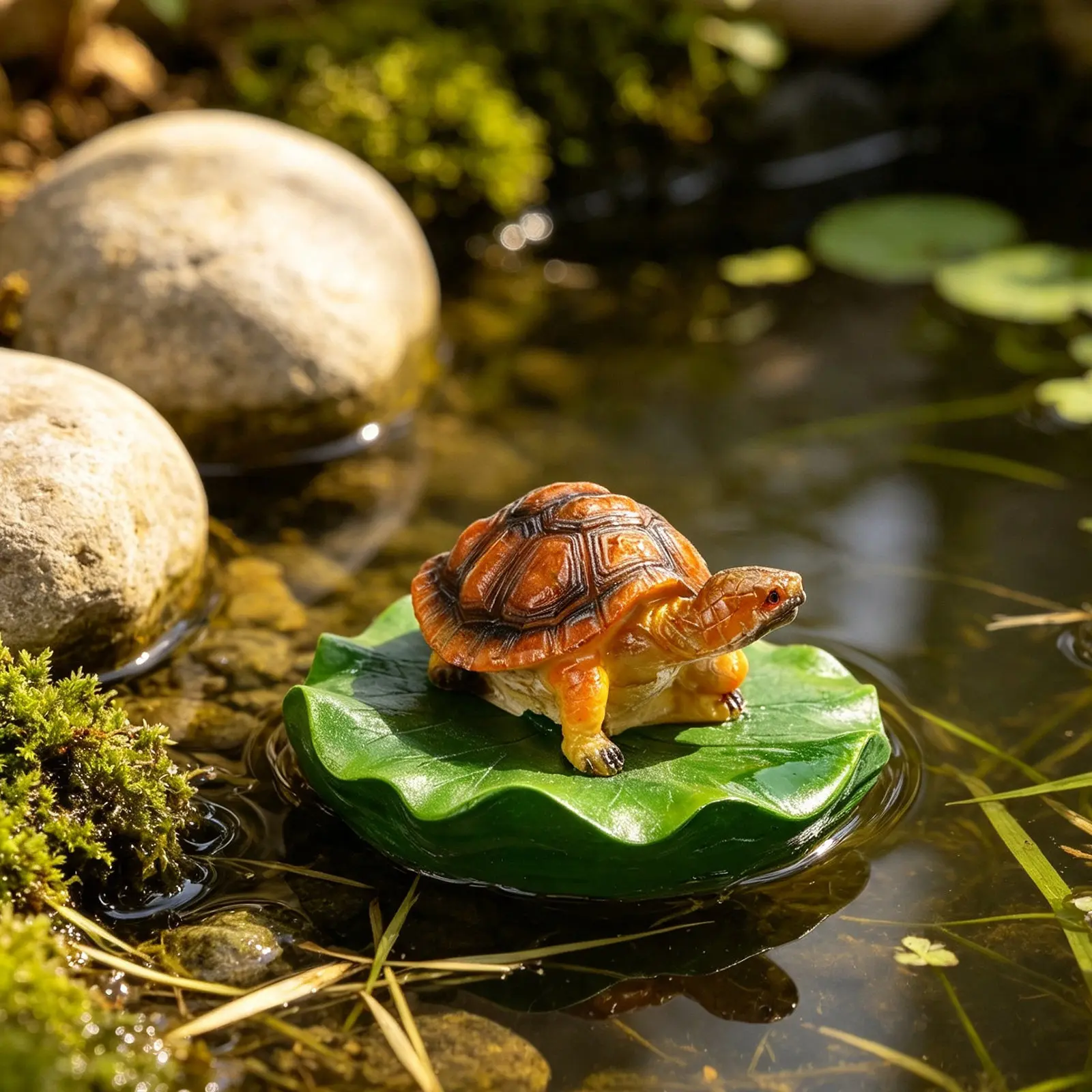 Floating Turtle Decoration Water Statue Pond Decorations Figurines Lotus Leaf Garden Ornament