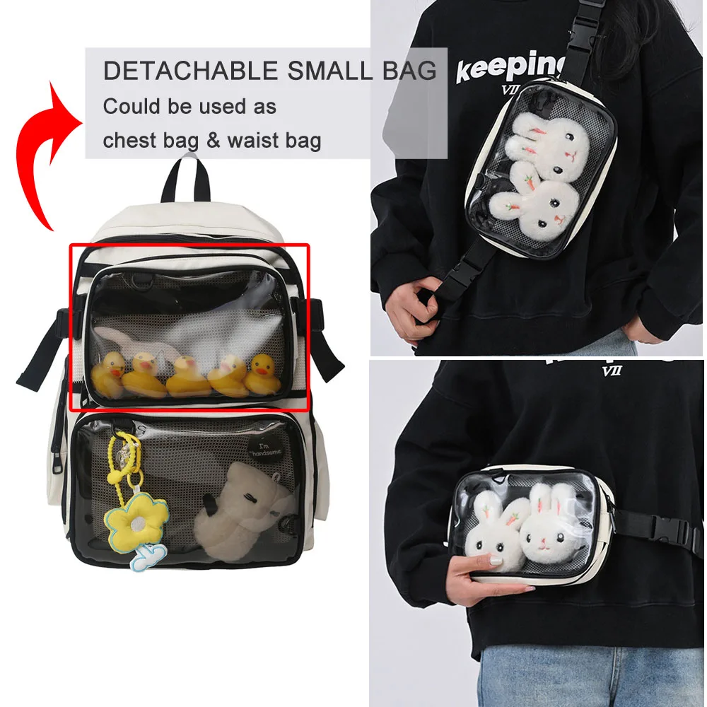 2pcs/Set Transparent Backpack Fashion Large Girls Itabag Japanese Style Clear Casual College School Rucksack PVC Mochila XA792H