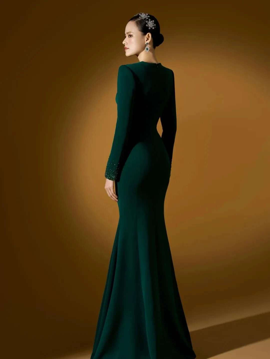 تخصيص حورية البحر الخامس الرقبة طويلة الأكمام فستان سهرة رسمي أنيق دقيق مناسبة مخصصة أثواب موضة فساتين المشاهير