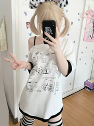 Camiseta de retalhos HOUZHOU-Harajuku para mulheres, camisetas soltas, tops macios, desenhos animados, kawaii, doce estilo gótico, estilo japonês, Y2K, 2024