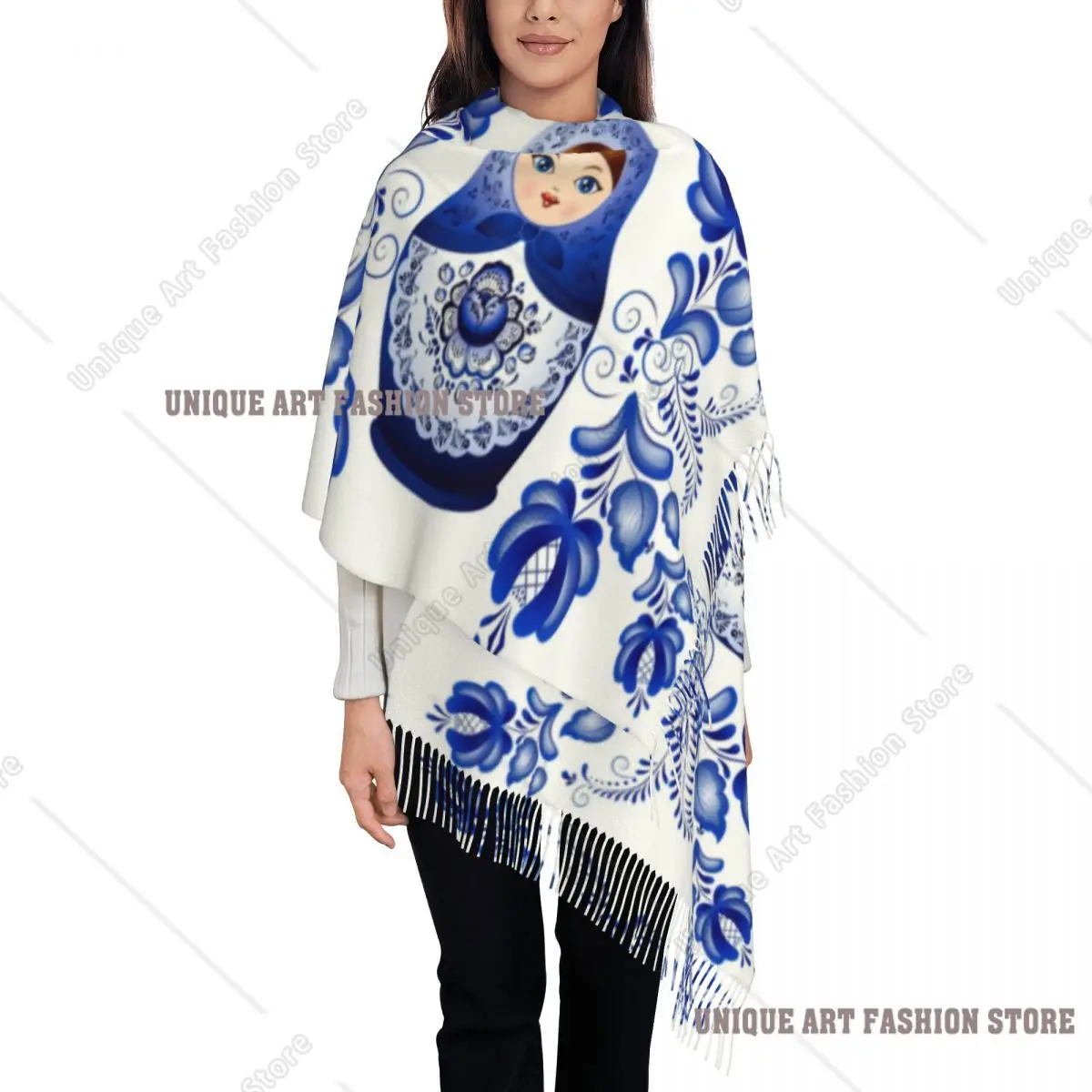 مخصص ماتريوشكا دمية روسيا شرابة وشاح المرأة شتاء خريف شالات دافئة يلتف السيدات الأوشحة الفن الشعبي الروسي