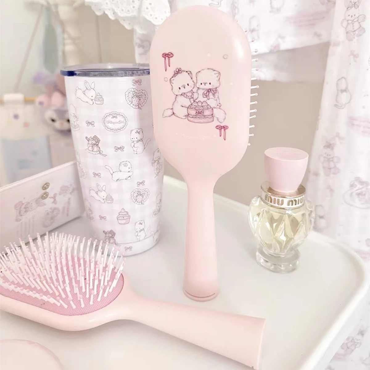 Handle Cartoon Air Comb Simple Scalp Massage Anti Static Pocket Hair Brush Girl Heart Blood Circulation Smoothly Pink Comb Women