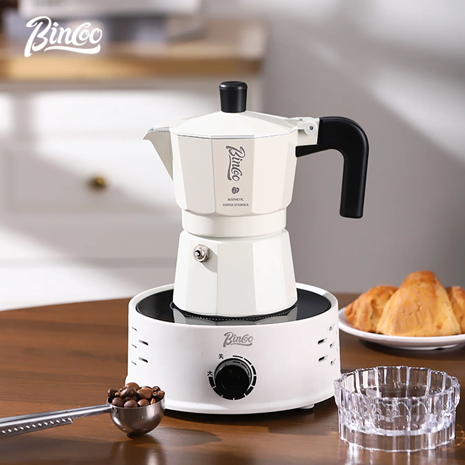 

Bincoo Coffee Double Valve Moka Pot Concentrated Extraction Electric Ceramic Stove Heated Coffee Pot Household Barista 220V 500W