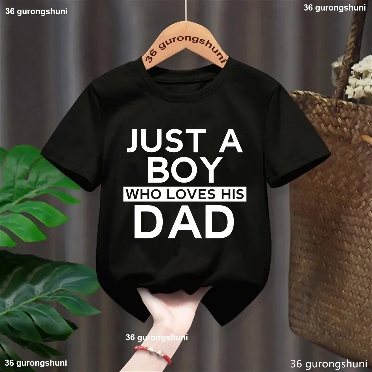 

Just A Boy Who Loves His Dad Letter Printed T Shirt Boys Father'S Day Gifts Toddler Kids Clothes White/Blue/Gray/Black T-Shirt