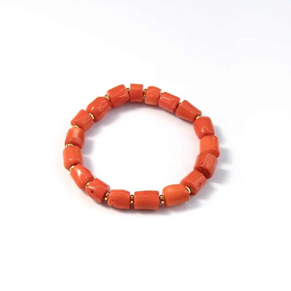 19 سنتيمتر البرتقال المرجان سوار غير النظامية 7x9-13 مللي متر أسطواني المرجان الخرز مع كوبر خزر عازل الكمال مجوهرات هدية ارتداء اليومي