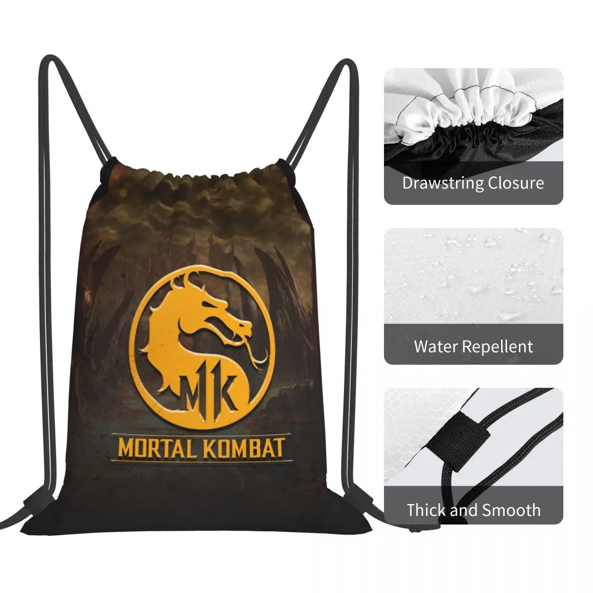 モータルコンバットロゴバックパックファッションポータブル巾着バッグ靴バッグブックバッグ旅行学生用