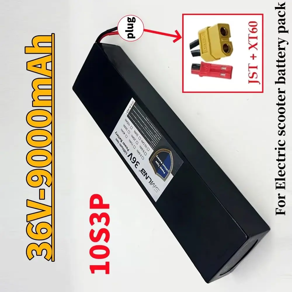 

36V 36Ah Rechargeable Lithium Battery Pack 18650 10S3P 500W Power Modified 36V Electric Scooter Battery with BMS, XT60 JST