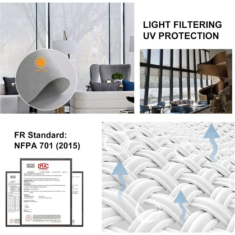 Persilux 윈도우용 태양광 롤러 쉐이드, 빛 여과 쉐이드, UV 보호 난연제, 설치 용이, 47 인치 W x 72 인치 H, 회색