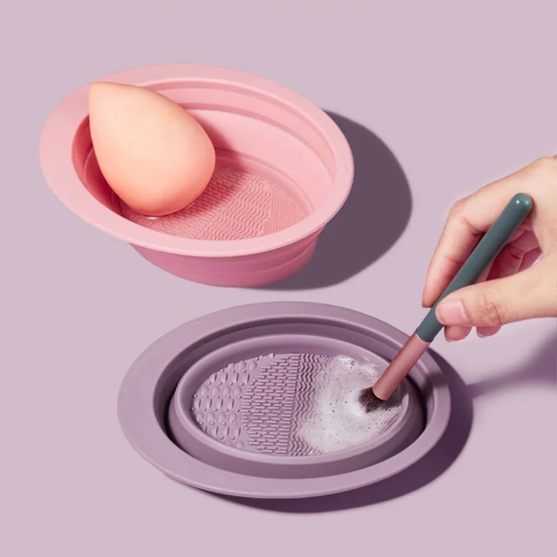 Makeup Brush Cleaning Tool Foldable Silicone Bowl Beauty Egg Cleaner Sponge Puff Washing Portable Scrub Mat Cat Ear Cosmetics