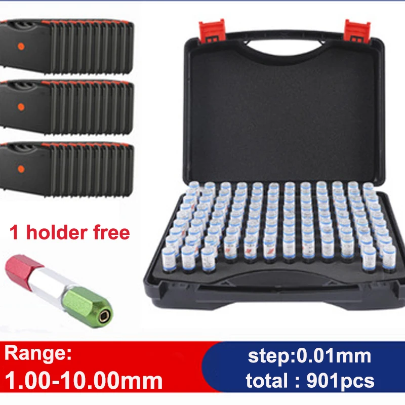 Range 1.00-10.00mm step 0.01mm 901pcs Precision Steel Pin Gauge Set Smooth Plug Gage Hole gauge for Carpentry Inspection tool