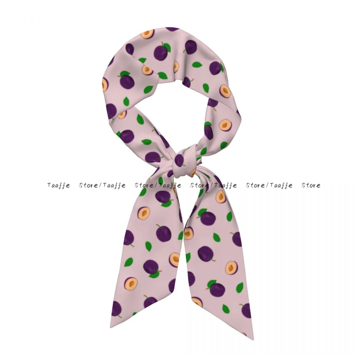Satin Long Scarf Women Neckerchief Fake Imitated Silk Stain Headband Plums Berries Fruit Hair Wraps Bag Accessories