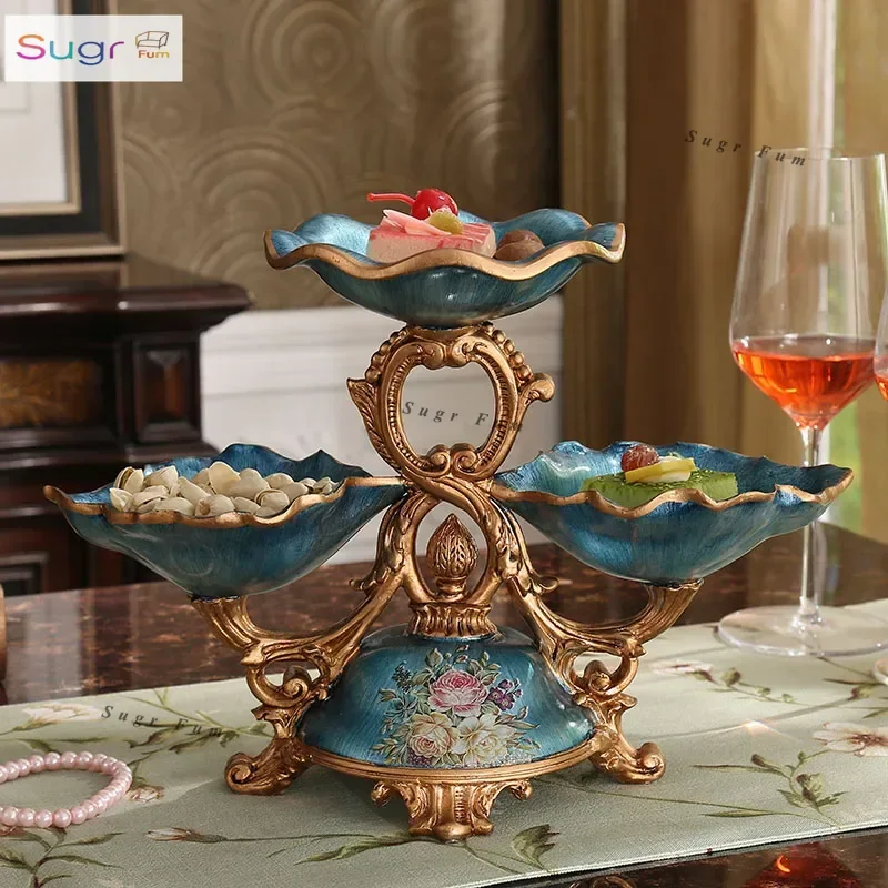 

European dried fruit plate, retro American decorative ornaments, three-point double-layer home living room creative coffee table