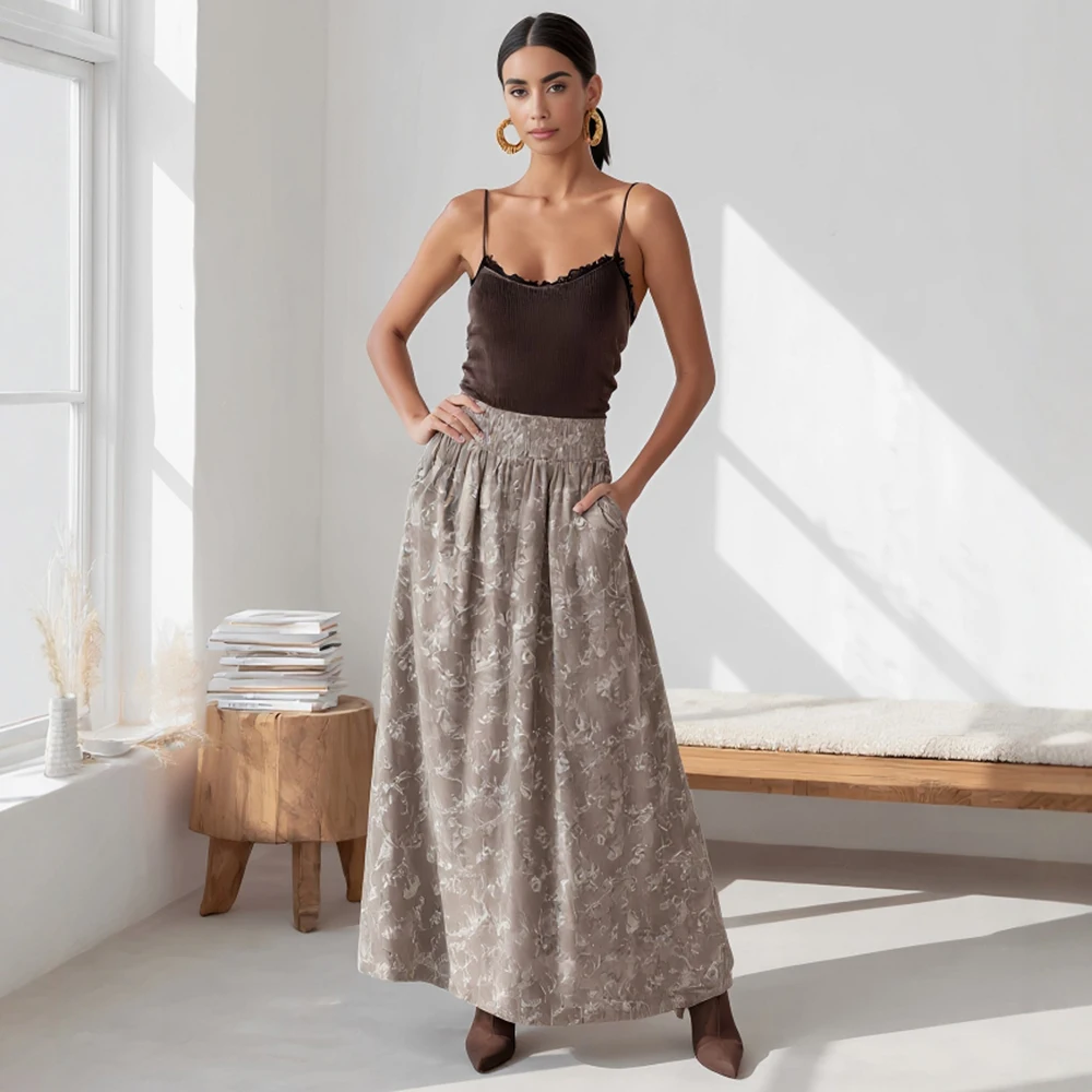 تنورة كاجوال متوسطة الطول على شكل حرف A بخصر عادي تناسب فئة تنانير الخريف النسائية #3