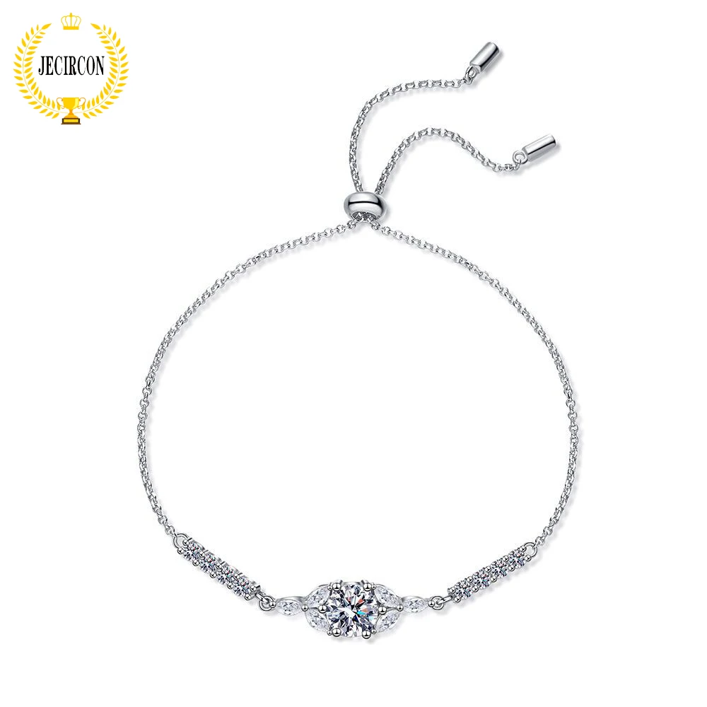 

JECIRCON D Color 1 Carat Moissanite Bracelet for Women Shiny Star Adjustable Hand Accessories 925 Sterling Silver Fine Jewelry