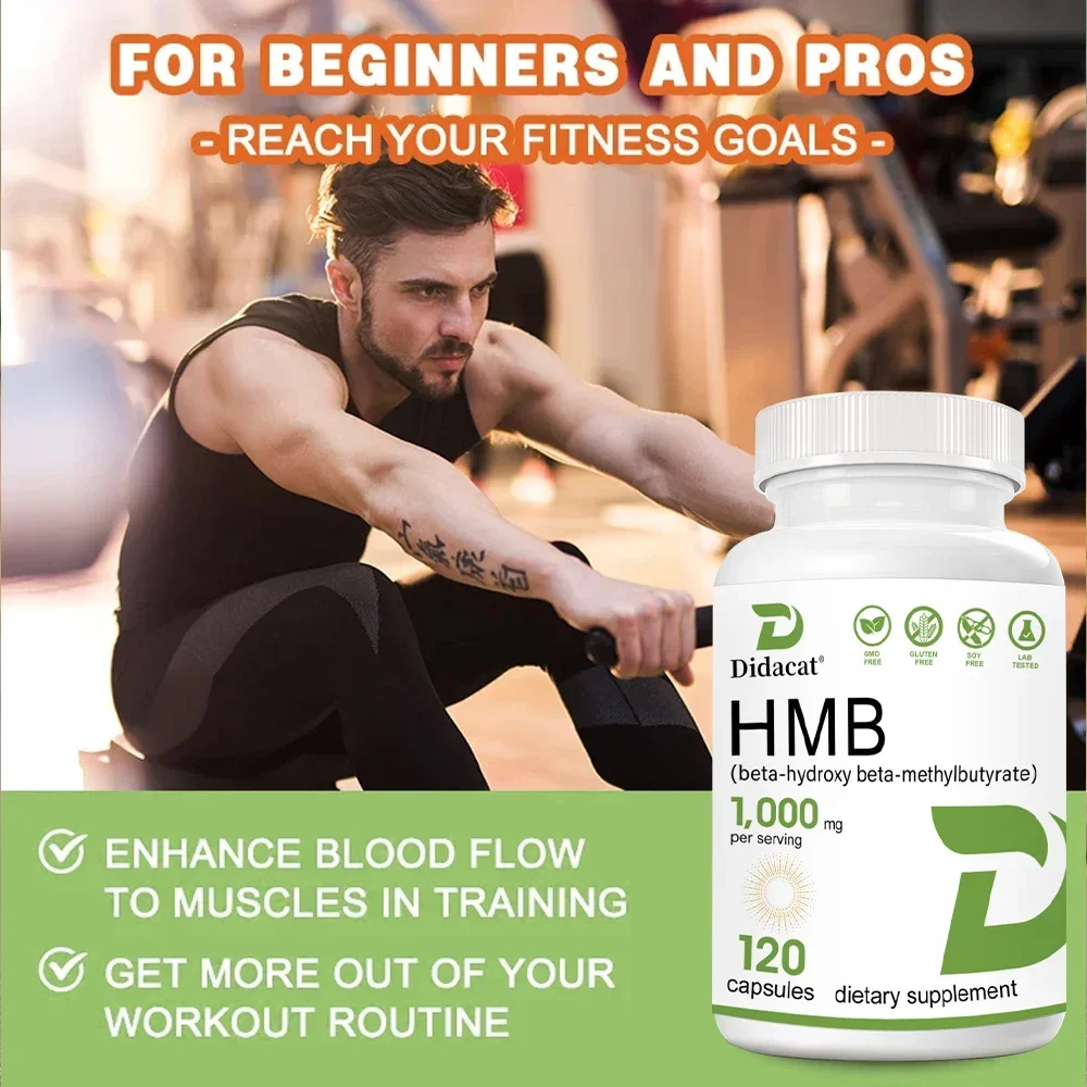 HMB Supplement for Muscle Growth, Retention and Lean Muscle Mass, Energy, for Men, Vegetarian Capsules