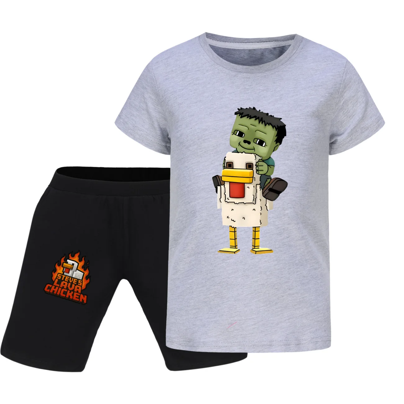الصيف الدجاج الفارس طفل ملابس الطفل 2 قطعة الأطفال دعوى تي شيرت كامل مجموعة تي شيرتات قصيرة للأطفال الملابس الصبي الفتيات ستيف الحمم الدجاج مجموعات #3