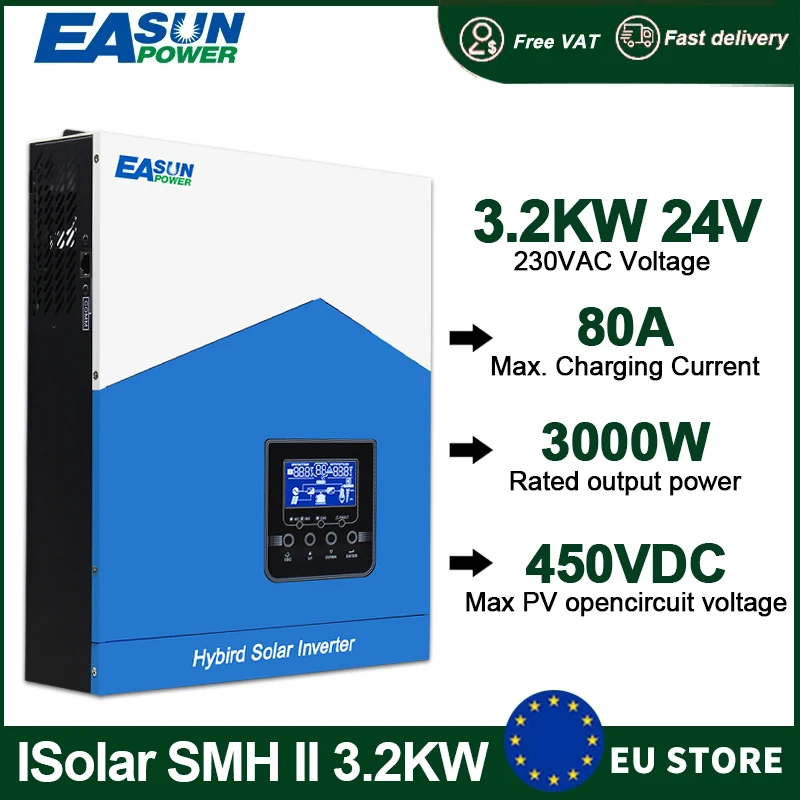 EASUN POWER Inverter solare ibrido 3.2KW 24V 2.2KW 12V 50/60Hz Inverter ibrido a onda sinusoidale pura 60A MPPT Regolatore di carica solare