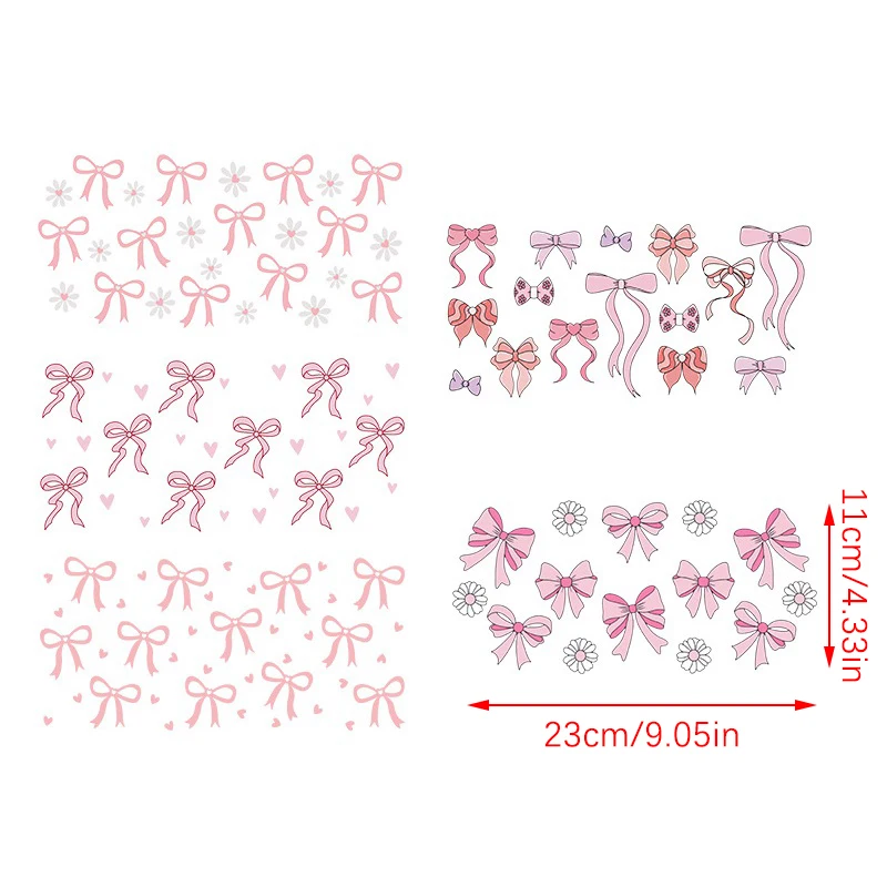 3D UV DTF Transfers Stickers 16oz Cup Wraps Cartoon Bow Printed For DIY Glass Ceramic Metal Leather