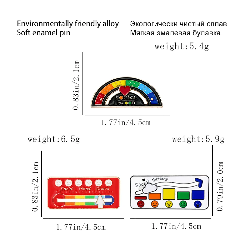 GDHY My Social Battery Enamel Pin Rainbow Social Mood Chart Brooch Badge Lapel for Women Spille Jewelry Accessories Bijoux