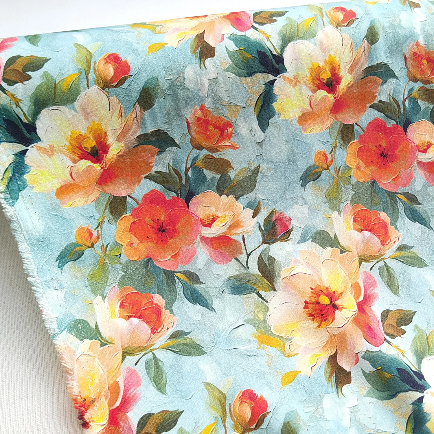 

3D Floral Fabric Viscose Rayon Material For Dress Robe Soft Breathable Cotton